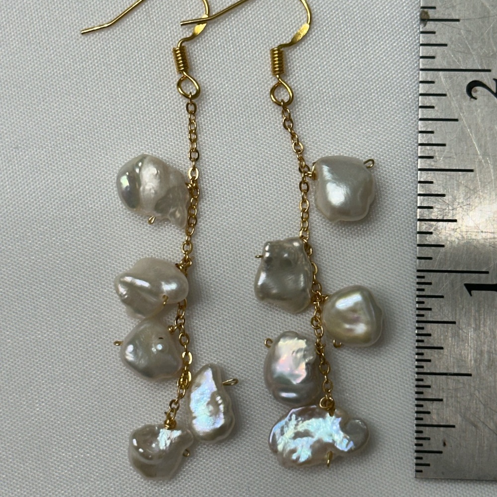White Keshi Dangle Earrings - 14K YG over 925 Sterling Silver